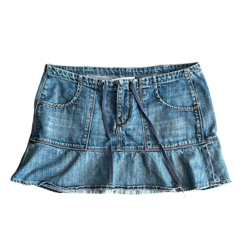 Y2K Smart Set Low Rise Denim Micro Mini Skirt Lace Tie Waist medium (9)